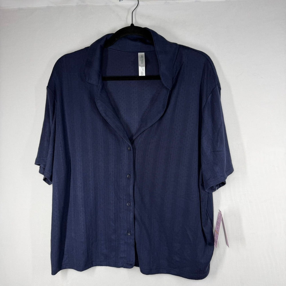 Wild Fable Womens Pajama Top XL Navy Blue Pointelle Knit Short Sleeve New